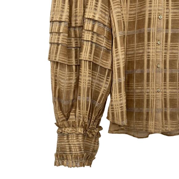 NWT Ulla Johnson Circe Plaid Blouse Chamomile Size 0 Ruffle‎ Puff Sleeve Blouson - Picture 13 of 16